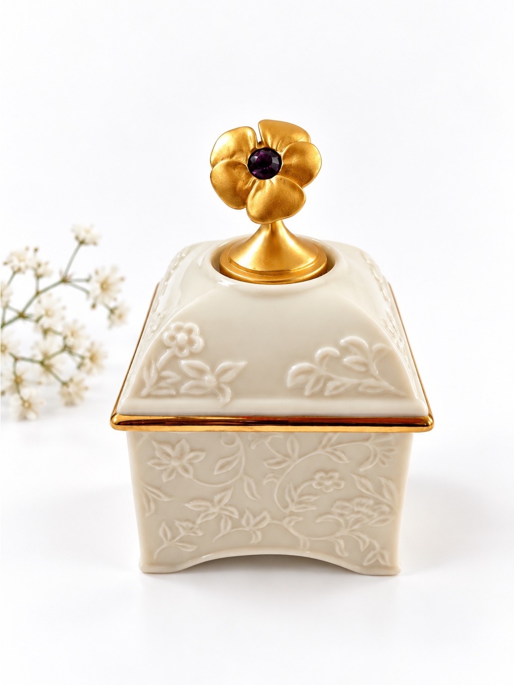 Lenox February Amethyst Birthstone Porcelain Trinket Jewelry Box